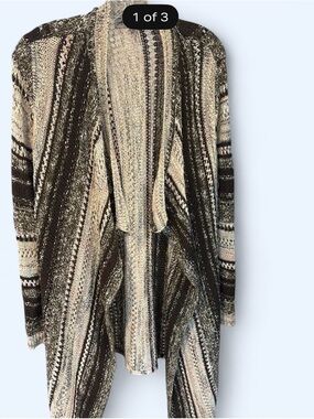 Absolutely Famous Open-Front Striped Cardigan in Cream and Brown
